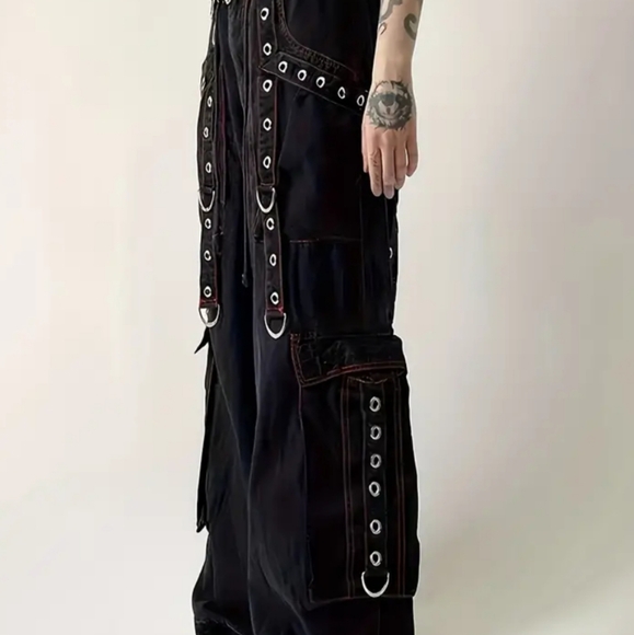 🧿Women's Gothic Strap Wide Leg Denim Pants - Picture 5 of 9